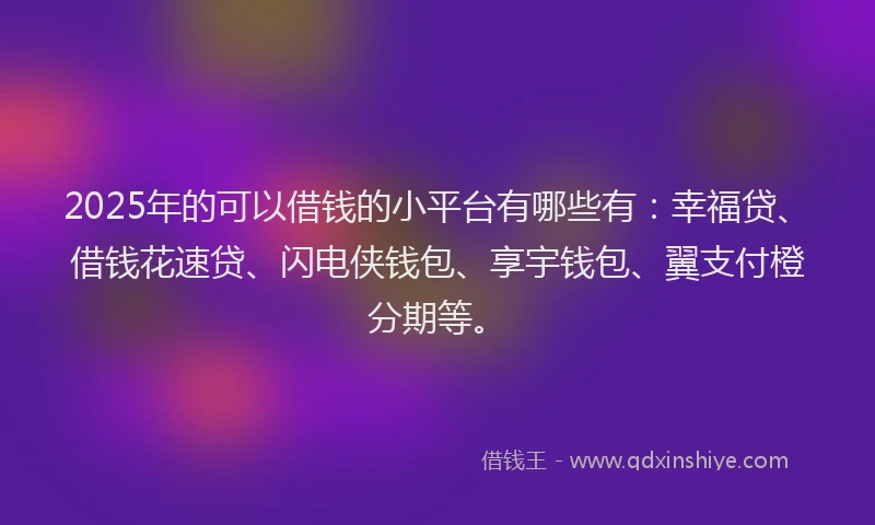 2025年的可以借钱的小平台有哪些有：幸福贷、借钱花速贷、闪电侠钱包、享宇钱包、翼支付橙分期等。