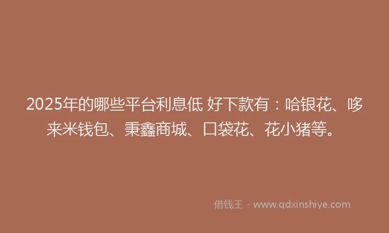 2025年的哪些平台利息低 好下款有：哈银花、哆来米钱包、秉鑫商城、口袋花、花小猪等。
