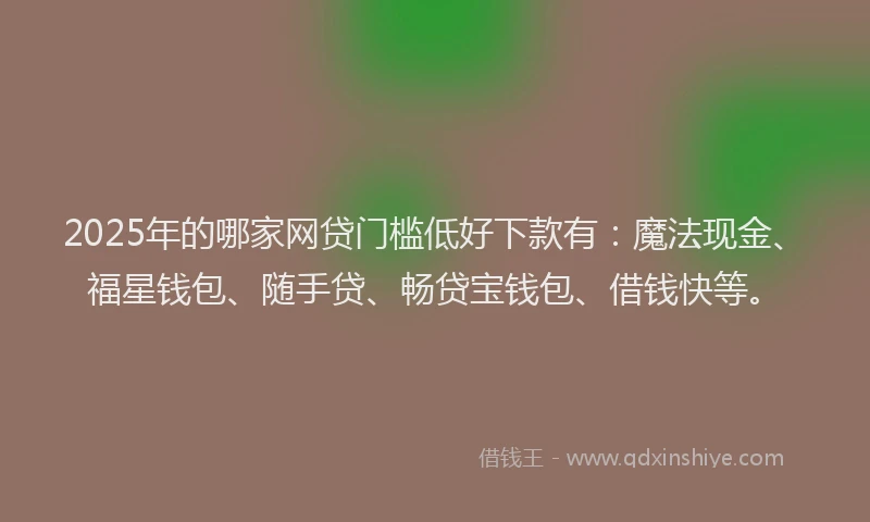 2025年的哪家网贷门槛低好下款有：魔法现金、福星钱包、随手贷、畅贷宝钱包、借钱快等。