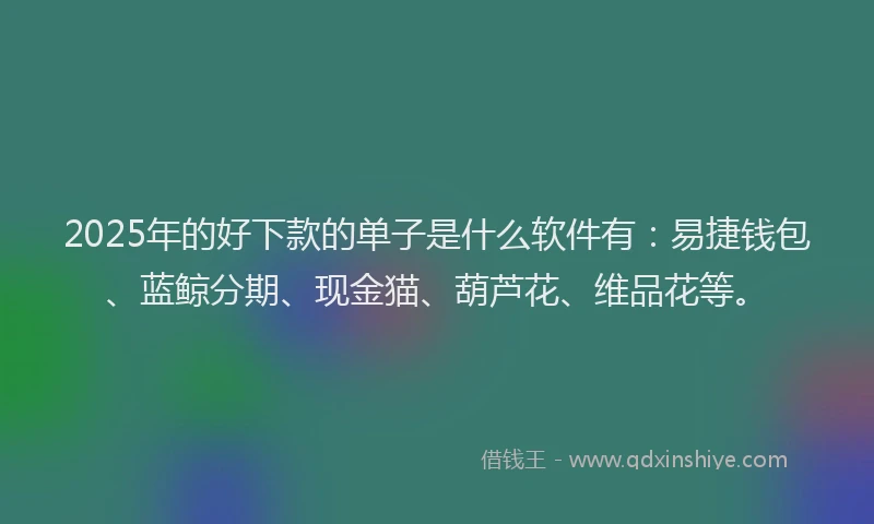2025年的好下款的单子是什么软件有：易捷钱包、蓝鲸分期、现金猫、葫芦花、维品花等。