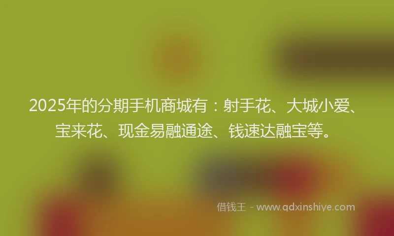 2025年的分期手机商城有：射手花、大城小爱、宝来花、现金易融通途、钱速达融宝等。
