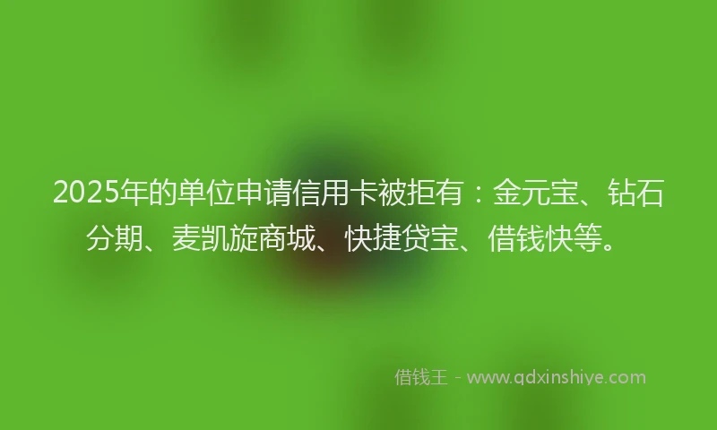 2025年的单位申请信用卡被拒有：金元宝、钻石分期、麦凯旋商城、快捷贷宝、借钱快等。