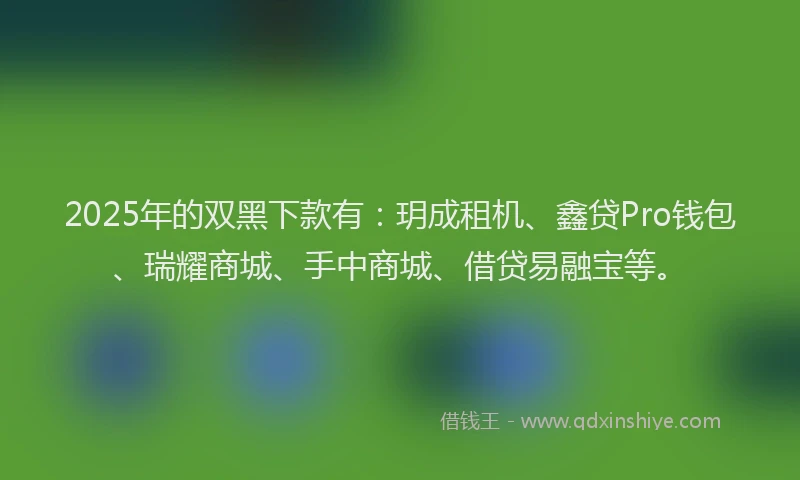 2025年的双黑下款有：玥成租机、鑫贷Pro钱包、瑞耀商城、手中商城、借贷易融宝等。
