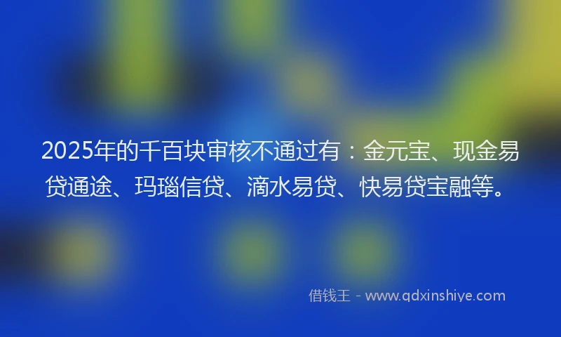 2025年的千百块审核不通过有：金元宝、现金易贷通途、玛瑙信贷、滴水易贷、快易贷宝融等。