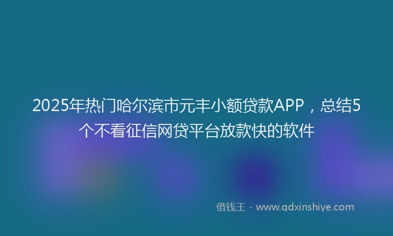 2025年热门哈尔滨市元丰小额贷款APP，总结5个不看征信网贷平台放款快的软件