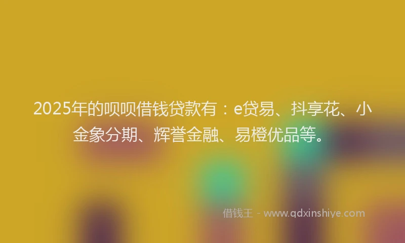 2025年的呗呗借钱贷款有：e贷易、抖享花、小金象分期、辉誉金融、易橙优品等。