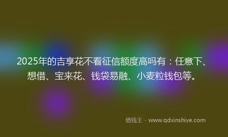 2025年的吉享花不看征信额度高吗有：任意下、想借、宝来花、钱袋易融、小麦粒钱包等。