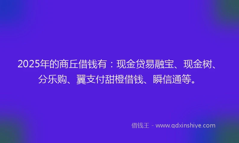 2025年的商丘借钱有：现金贷易融宝、现金树、分乐购、翼支付甜橙借钱、瞬信通等。
