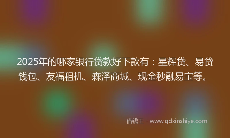2025年的哪家银行贷款好下款有：星辉贷、易贷钱包、友福租机、森泽商城、现金秒融易宝等。