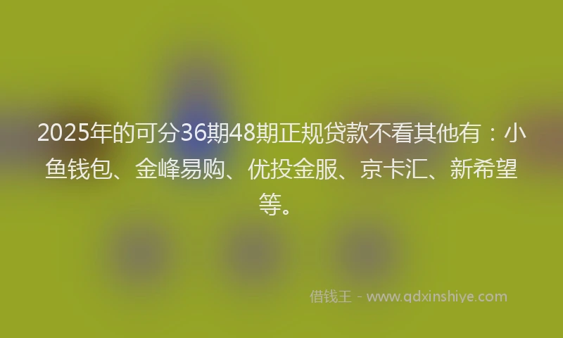 2025年的可分36期48期正规贷款不看其他有：小鱼钱包、金峰易购、优投金服、京卡汇、新希望等。