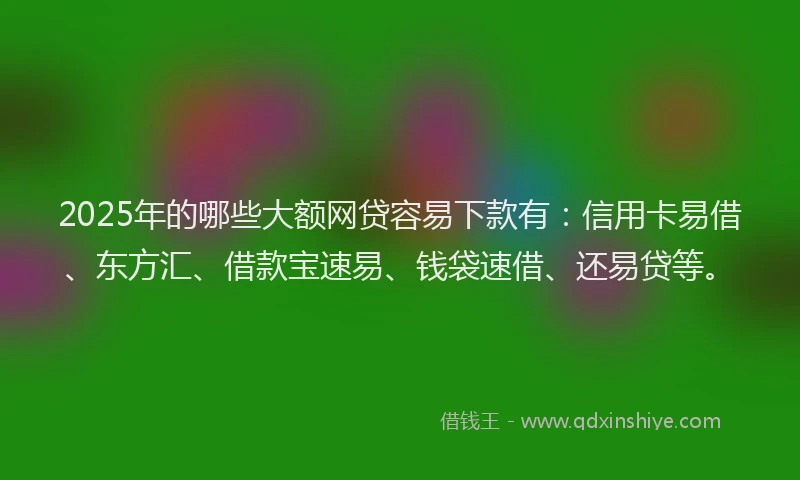 2025年的哪些大额网贷容易下款有：信用卡易借、东方汇、借款宝速易、钱袋速借、还易贷等。
