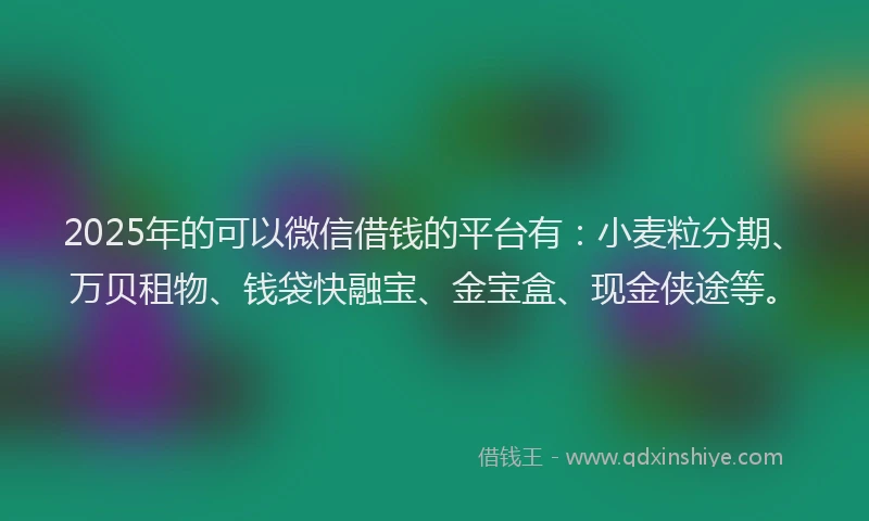 2025年的可以微信借钱的平台有：小麦粒分期、万贝租物、钱袋快融宝、金宝盒、现金侠途等。