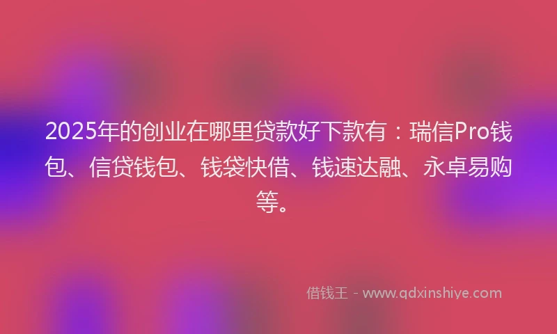 2025年的创业在哪里贷款好下款有：瑞信Pro钱包、信贷钱包、钱袋快借、钱速达融、永卓易购等。