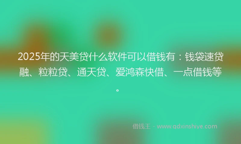 2025年的天美贷什么软件可以借钱有：钱袋速贷融、粒粒贷、通天贷、爱鸿森快借、一点借钱等。