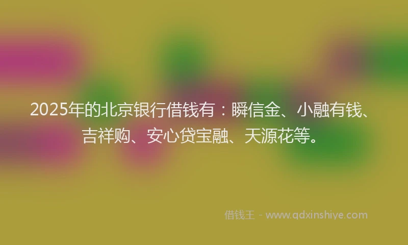 2025年的北京银行借钱有：瞬信金、小融有钱、吉祥购、安心贷宝融、天源花等。