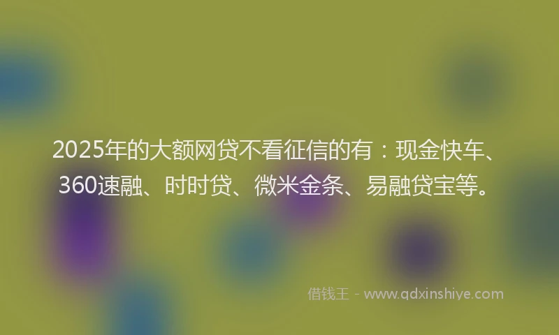 2025年的大额网贷不看征信的有：现金快车、360速融、时时贷、微米金条、易融贷宝等。
