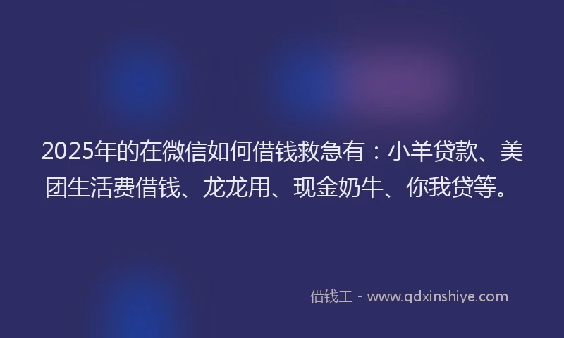 2025年的在微信如何借钱救急有：小羊贷款、美团生活费借钱、龙龙用、现金奶牛、你我贷等。