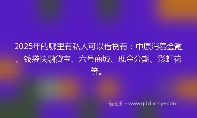 2025年的哪里有私人可以借贷有：中原消费金融、钱袋快融贷宝、六号商城、现金分期、彩虹花等。