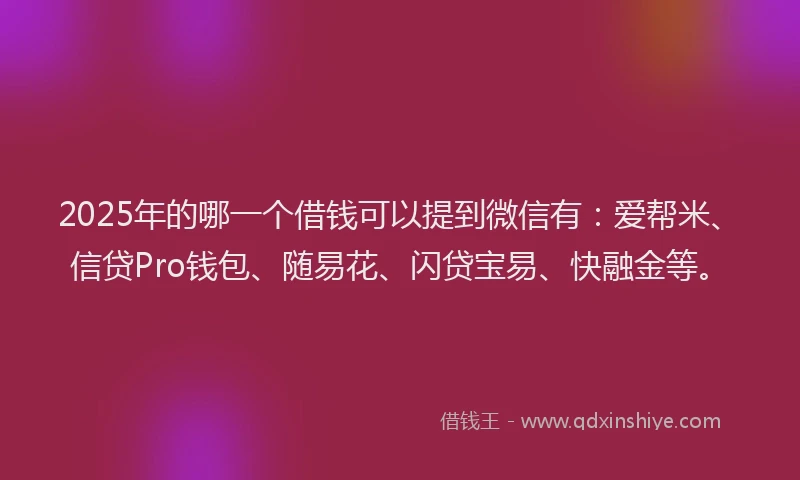 2025年的哪一个借钱可以提到微信有：爱帮米、信贷Pro钱包、随易花、闪贷宝易、快融金等。