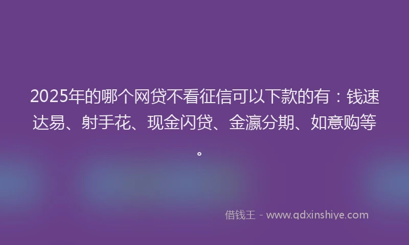 2025年的哪个网贷不看征信可以下款的有：钱速达易、射手花、现金闪贷、金瀛分期、如意购等。