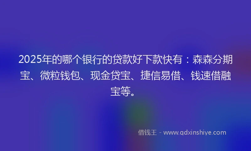 2025年的哪个银行的贷款好下款快有：森森分期宝、微粒钱包、现金贷宝、捷信易借、钱速借融宝等。