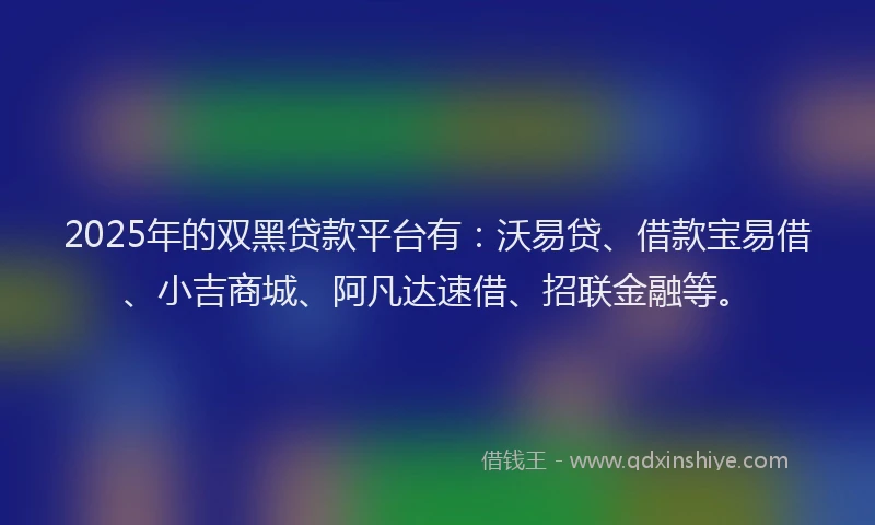 2025年的双黑贷款平台有：沃易贷、借款宝易借、小吉商城、阿凡达速借、招联金融等。