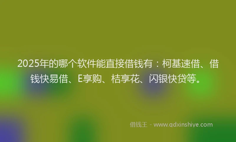 2025年的哪个软件能直接借钱有：柯基速借、借钱快易借、E享购、桔享花、闪银快贷等。
