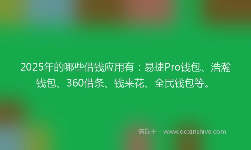 2025年的哪些借钱应用有：易捷Pro钱包、浩瀚钱包、360借条、钱来花、全民钱包等。