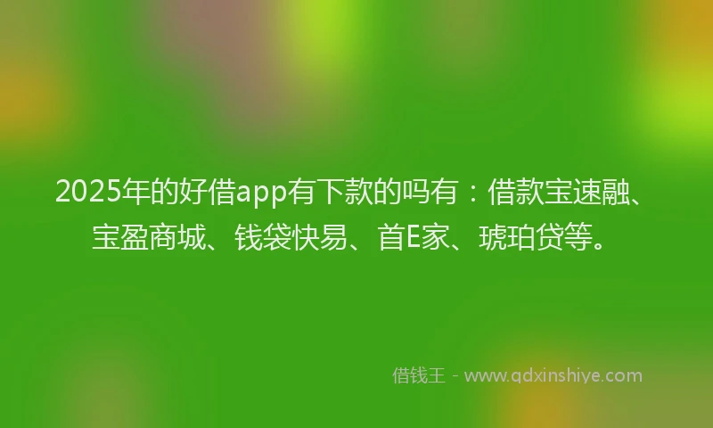 2025年的好借app有下款的吗有：借款宝速融、宝盈商城、钱袋快易、首E家、琥珀贷等。