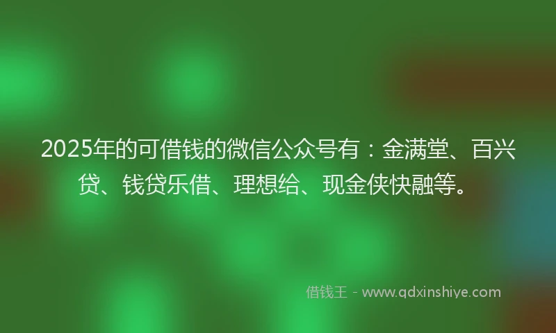 2025年的可借钱的微信公众号有：金满堂、百兴贷、钱贷乐借、理想给、现金侠快融等。