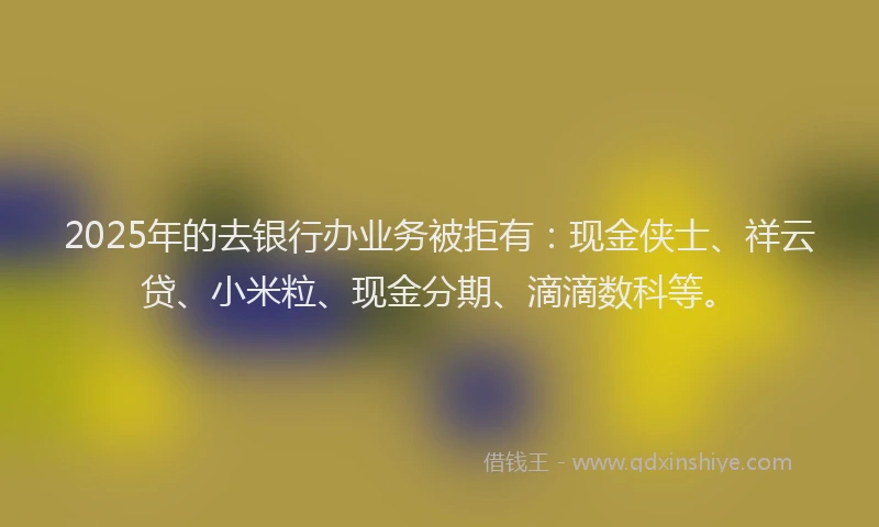 2025年的去银行办业务被拒有：现金侠士、祥云贷、小米粒、现金分期、滴滴数科等。