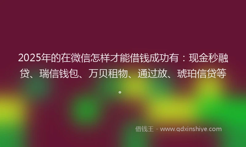 2025年的在微信怎样才能借钱成功有：现金秒融贷、瑞信钱包、万贝租物、通过放、琥珀信贷等。