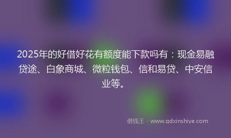 2025年的好借好花有额度能下款吗有：现金易融贷途、白象商城、微粒钱包、信和易贷、中安信业等。