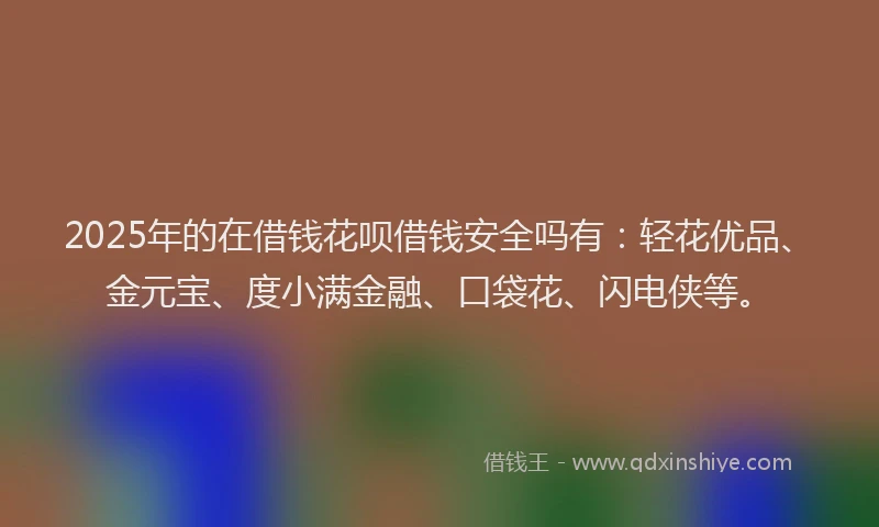 2025年的在借钱花呗借钱安全吗有：轻花优品、金元宝、度小满金融、口袋花、闪电侠等。