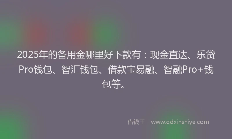 2025年的备用金哪里好下款有：现金直达、乐贷Pro钱包、智汇钱包、借款宝易融、智融Pro+钱包等。