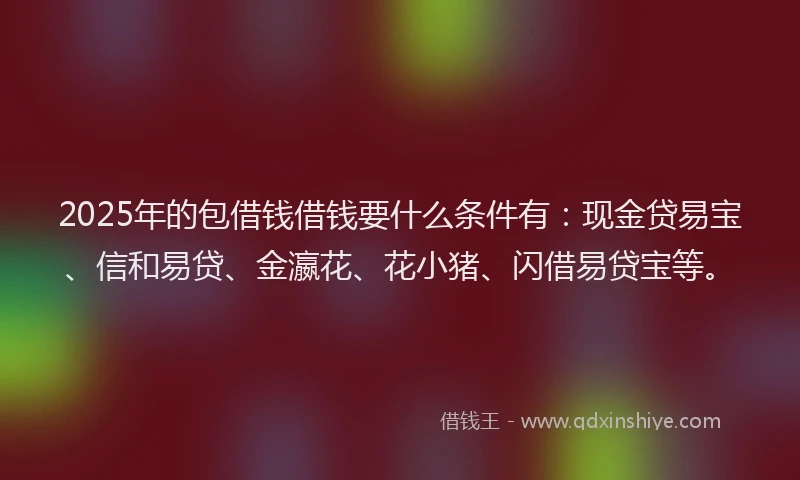 2025年的包借钱借钱要什么条件有：现金贷易宝、信和易贷、金瀛花、花小猪、闪借易贷宝等。