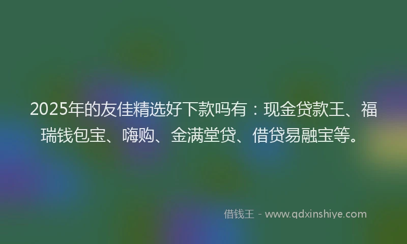2025年的友佳精选好下款吗有：现金贷款王、福瑞钱包宝、嗨购、金满堂贷、借贷易融宝等。