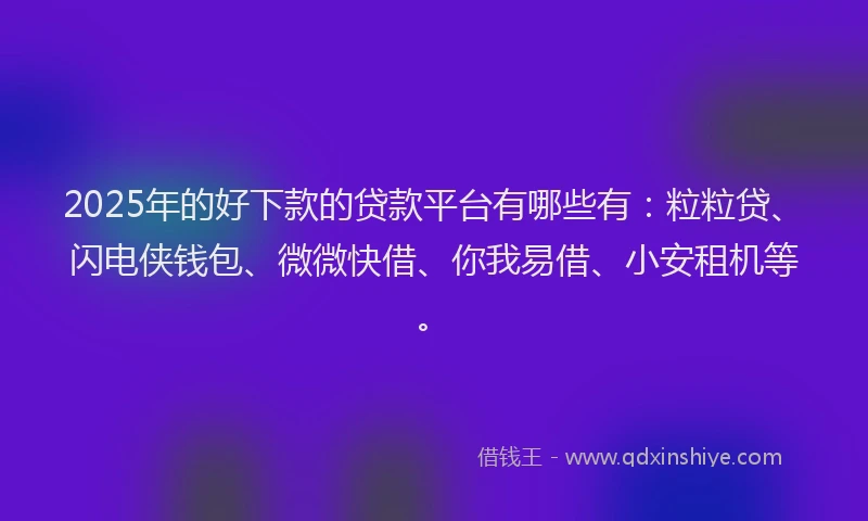 2025年的好下款的贷款平台有哪些有：粒粒贷、闪电侠钱包、微微快借、你我易借、小安租机等。