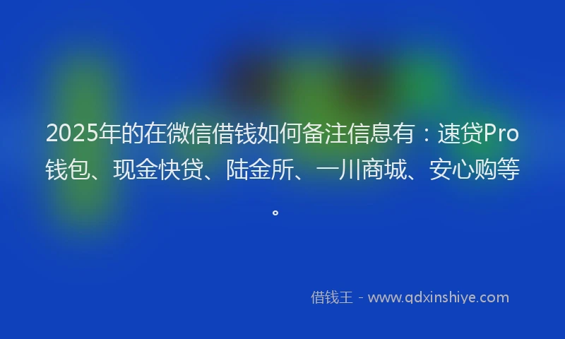 2025年的在微信借钱如何备注信息有：速贷Pro钱包、现金快贷、陆金所、一川商城、安心购等。
