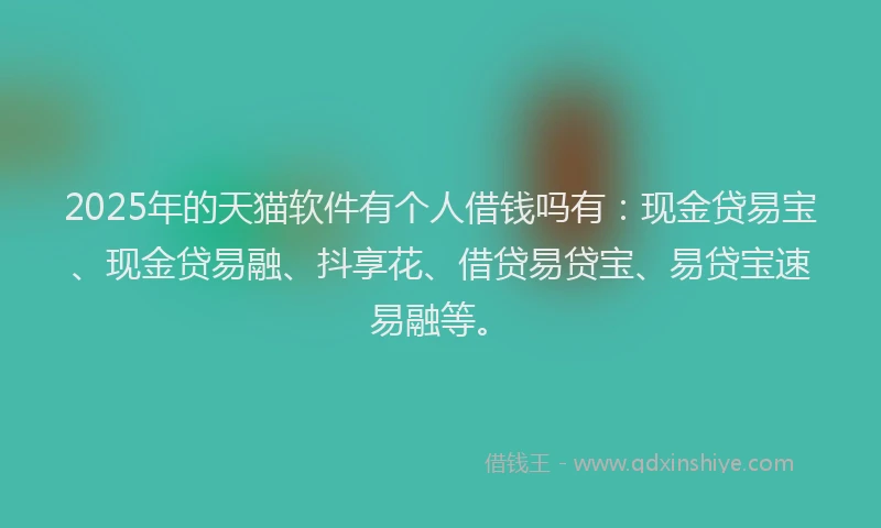 2025年的天猫软件有个人借钱吗有：现金贷易宝、现金贷易融、抖享花、借贷易贷宝、易贷宝速易融等。