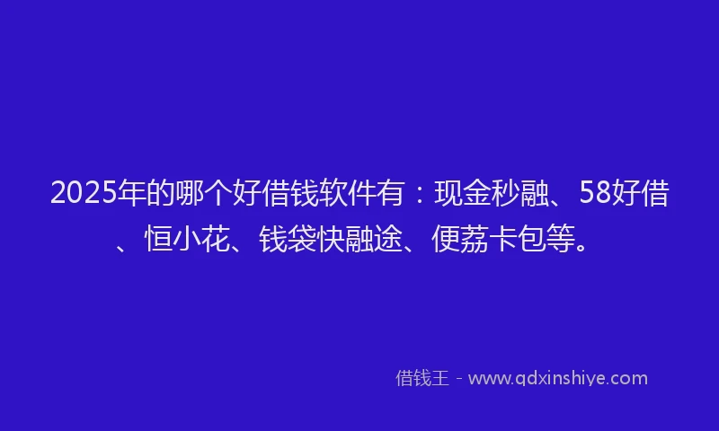 2025年的哪个好借钱软件有：现金秒融、58好借、恒小花、钱袋快融途、便荔卡包等。