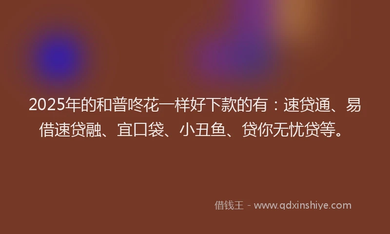 2025年的和普咚花一样好下款的有：速贷通、易借速贷融、宜口袋、小丑鱼、贷你无忧贷等。