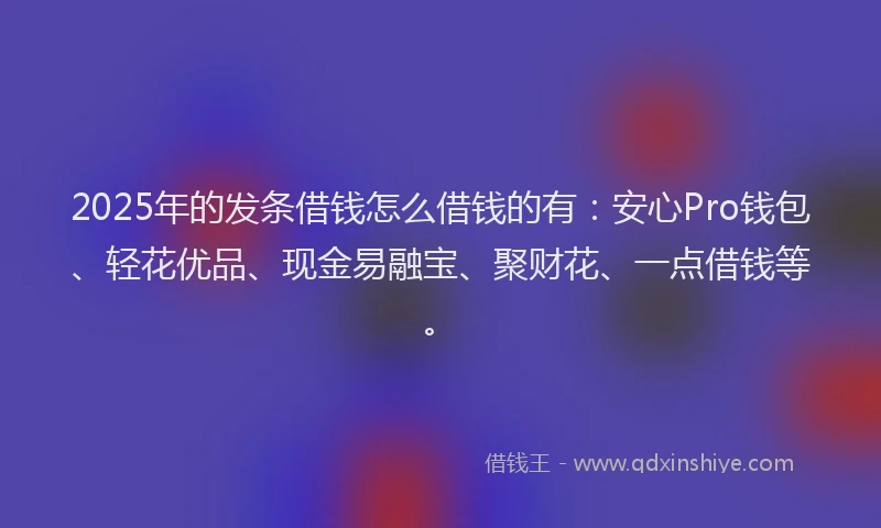 2025年的发条借钱怎么借钱的有：安心Pro钱包、轻花优品、现金易融宝、聚财花、一点借钱等。