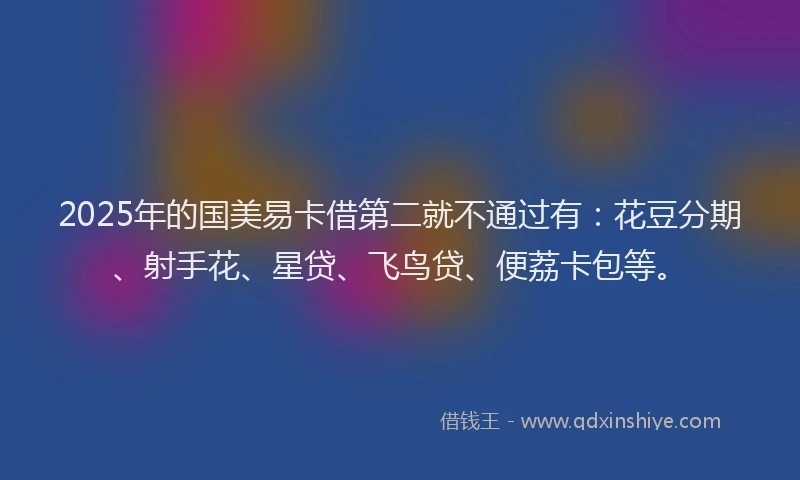 2025年的国美易卡借第二就不通过有：花豆分期、射手花、星贷、飞鸟贷、便荔卡包等。