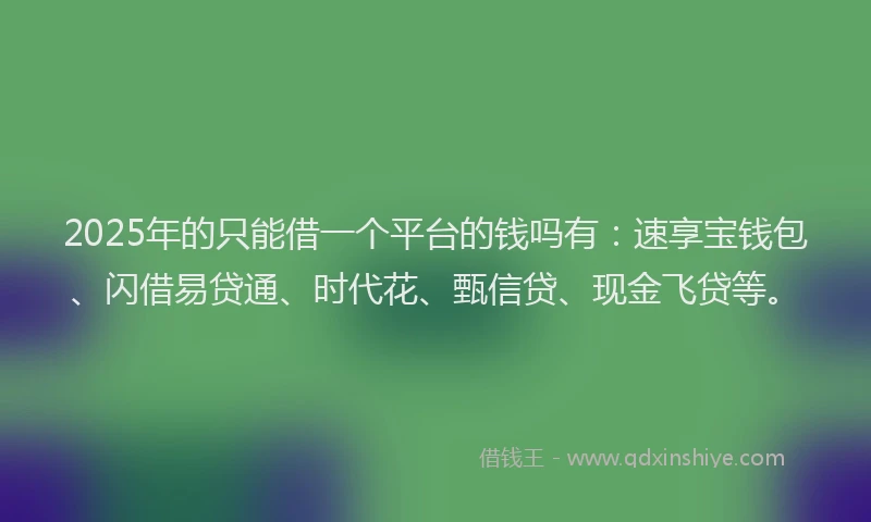 2025年的只能借一个平台的钱吗有：速享宝钱包、闪借易贷通、时代花、甄信贷、现金飞贷等。