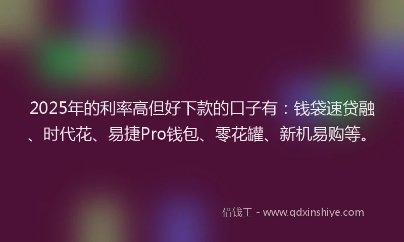 2025年的利率高但好下款的口子有：钱袋速贷融、时代花、易捷Pro钱包、零花罐、新机易购等。