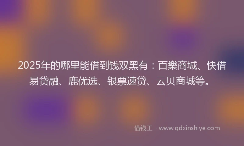 2025年的哪里能借到钱双黑有：百樂商城、快借易贷融、鹿优选、银票速贷、云贝商城等。