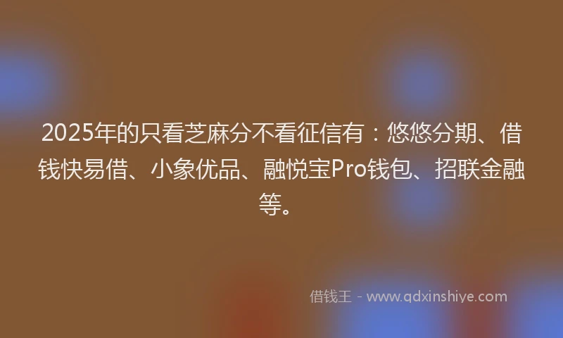 2025年的只看芝麻分不看征信有：悠悠分期、借钱快易借、小象优品、融悦宝Pro钱包、招联金融等。