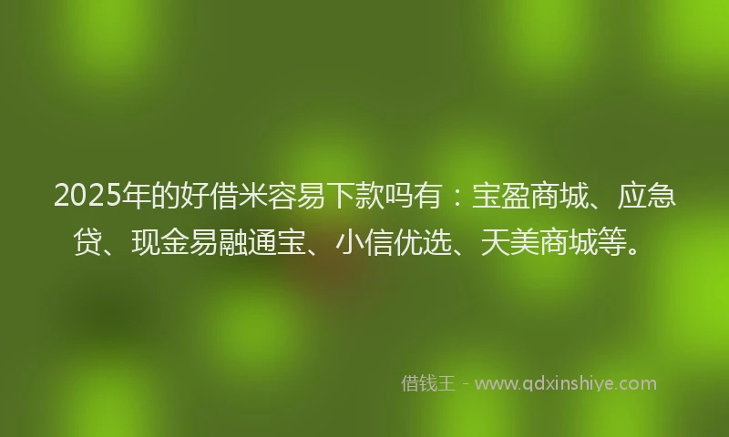 2025年的好借米容易下款吗有：宝盈商城、应急贷、现金易融通宝、小信优选、天美商城等。