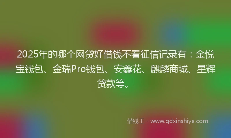 2025年的哪个网贷好借钱不看征信记录有：金悦宝钱包、金瑞Pro钱包、安鑫花、麒麟商城、星辉贷款等。